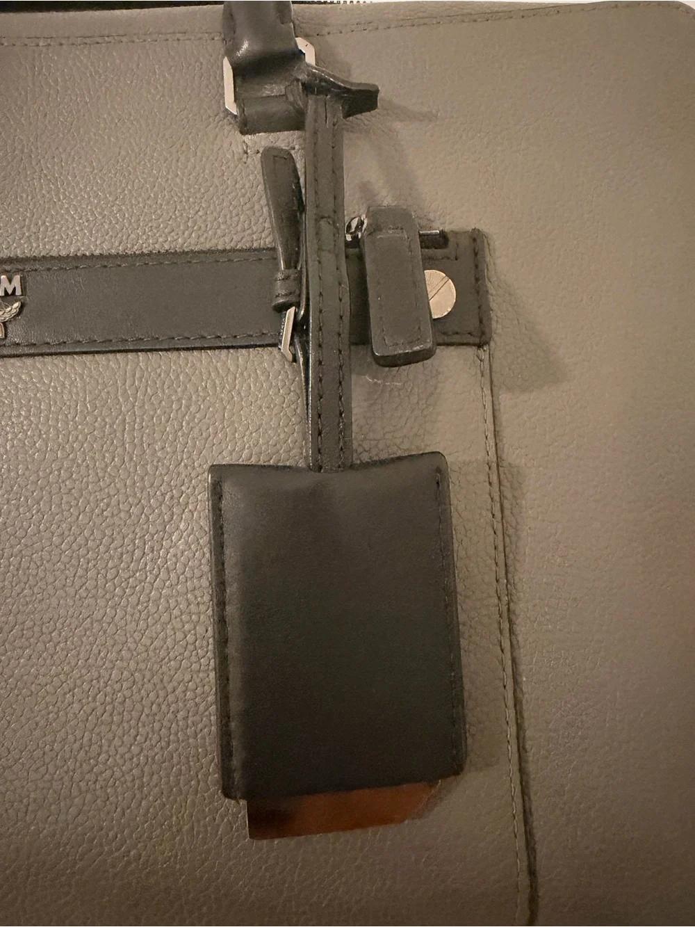 Unisex MCM Vintage Grey Leather Briefcase with Black Trim